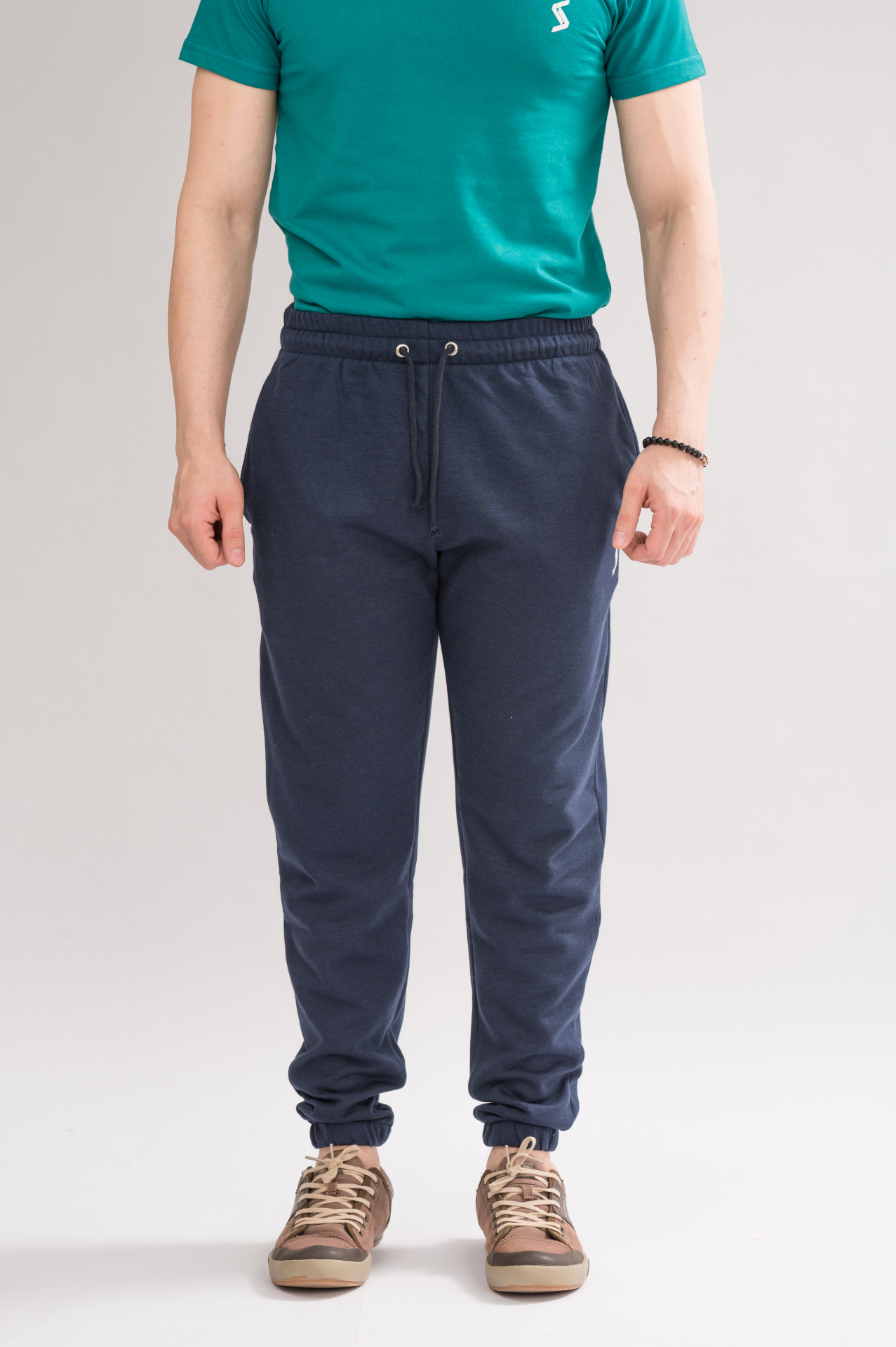 Men’s Navy Elastic Waist Relaxed Fit Trouser front view, featuring a stretchable waistband for all-day comfort.