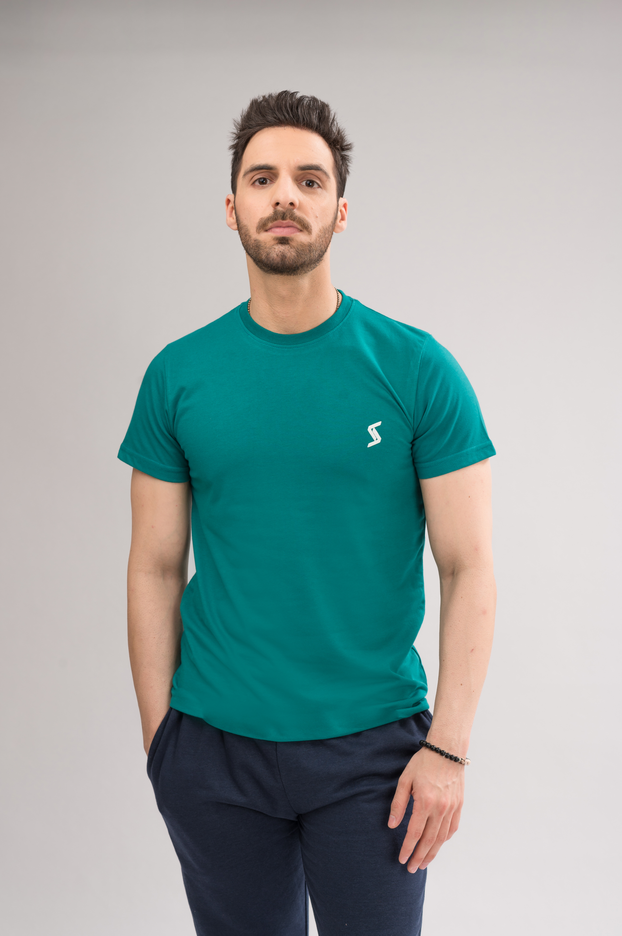 Men’s Kayaking Green Regular Fit T-Shirt front view, featuring short sleeves, crew neck, and printed logo for a stylish look.