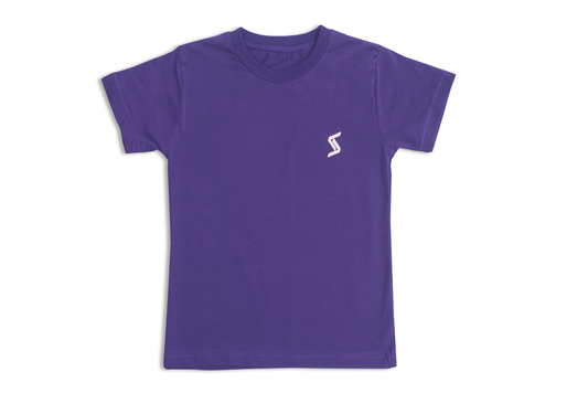 Men’s Purple Regular Fit T-Shirt front view, featuring short sleeves, crew neck, and printed logo for a stylish look.