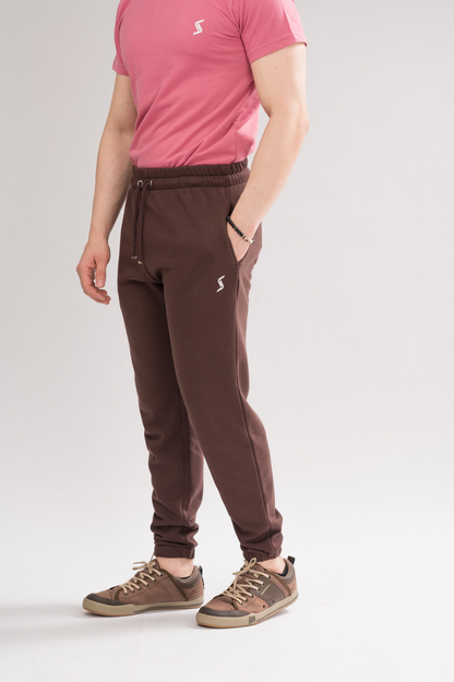 Men’s Maroon Elastic Waist Relaxed Fit Trouser front view, featuring a stretchable waistband for all-day comfort.