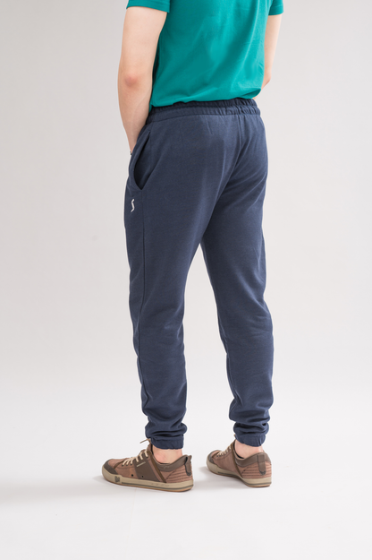 Men’s Navy Elastic Waist Relaxed Fit Trouser back view, displaying the chic design and smooth finish.