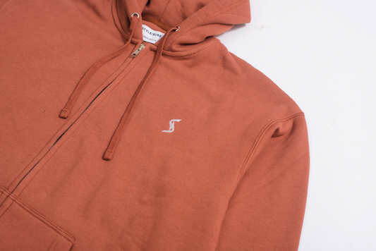 Close-up of Coconut Brown Classic Zip-Up Hoodie, showcasing brushed interior for unparalleled softness and cozy feel.