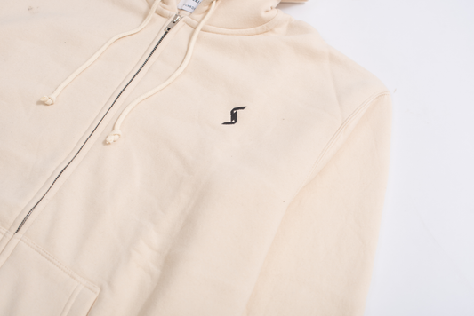 Close-up of Moon Beam Classic Zip-Up Hoodie, showcasing brushed interior for unparalleled softness and cozy feel.