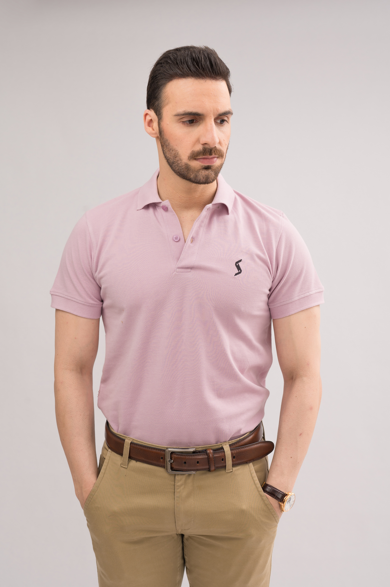 Men’s Pink Lady Classic Polo front view, featuring sleek spread collar and short sleeves for a vibrant look.