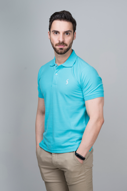 Side view of Men’s Capri Classic Polo, showcasing the fit and stylish short sleeves.