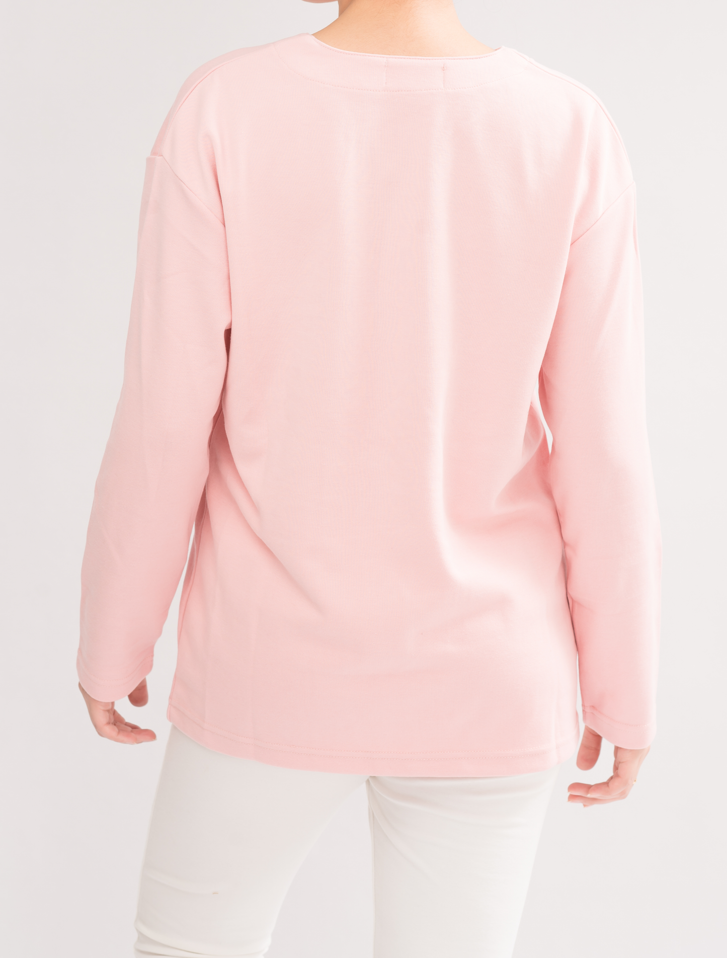 Back view of Women’s Rose Pink Lightweight Double-Knitted Cotton Blend Cardigan, displaying the versatile and elegant design.