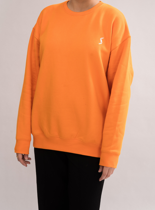 Women’s Autumn Glory Comfortable Loose Fit Sweatshirt front view, featuring a round rib-trimmed neckline and low drop shoulders.