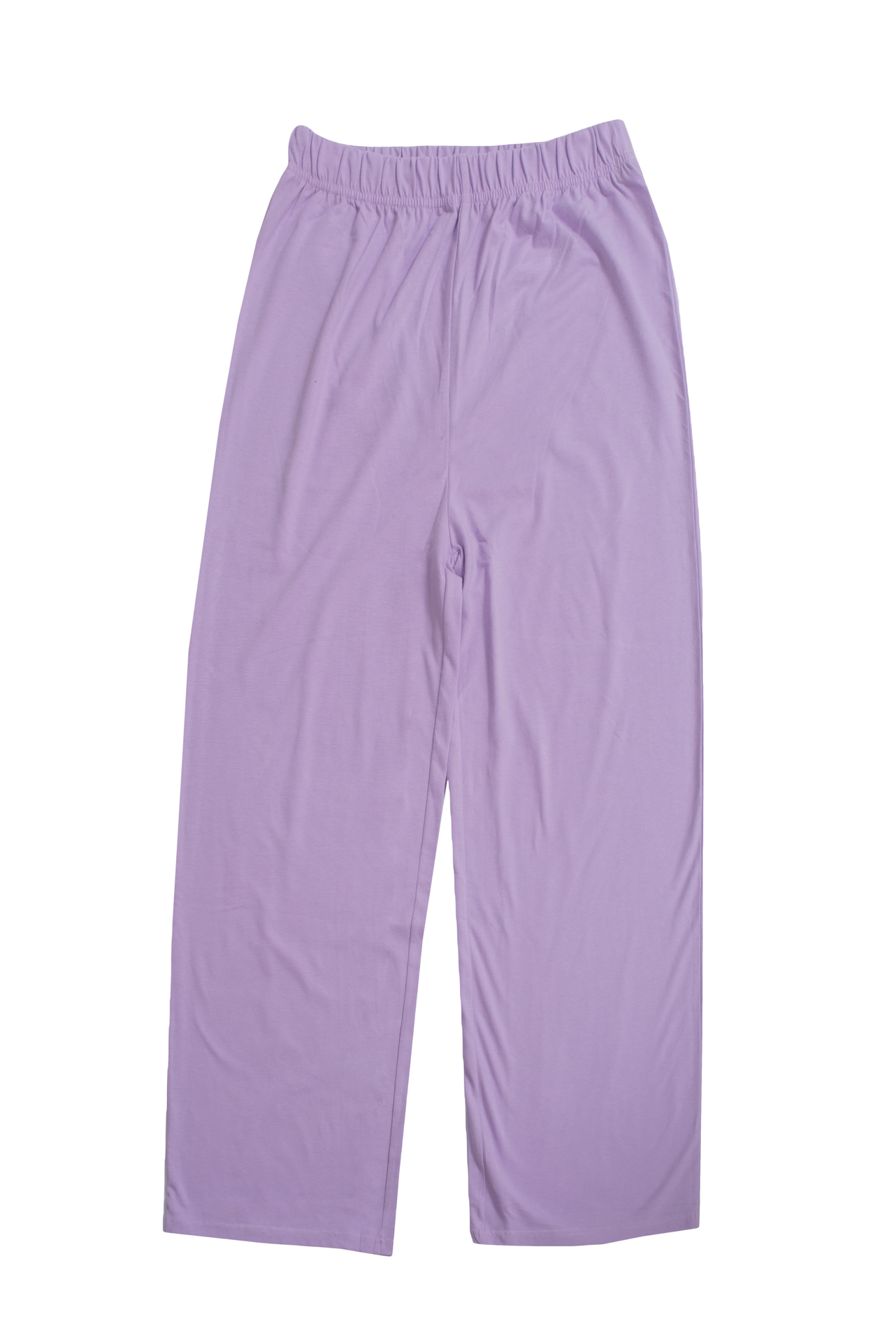 Close-up of the elasticated waist and soft fabric of Women’s Lilac Relaxed Fit Flared Cotton Blend Trousers, highlighting the stylish and comfortable design.